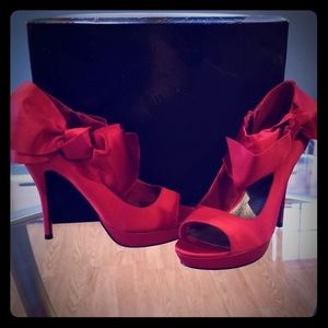 Satin red high heels